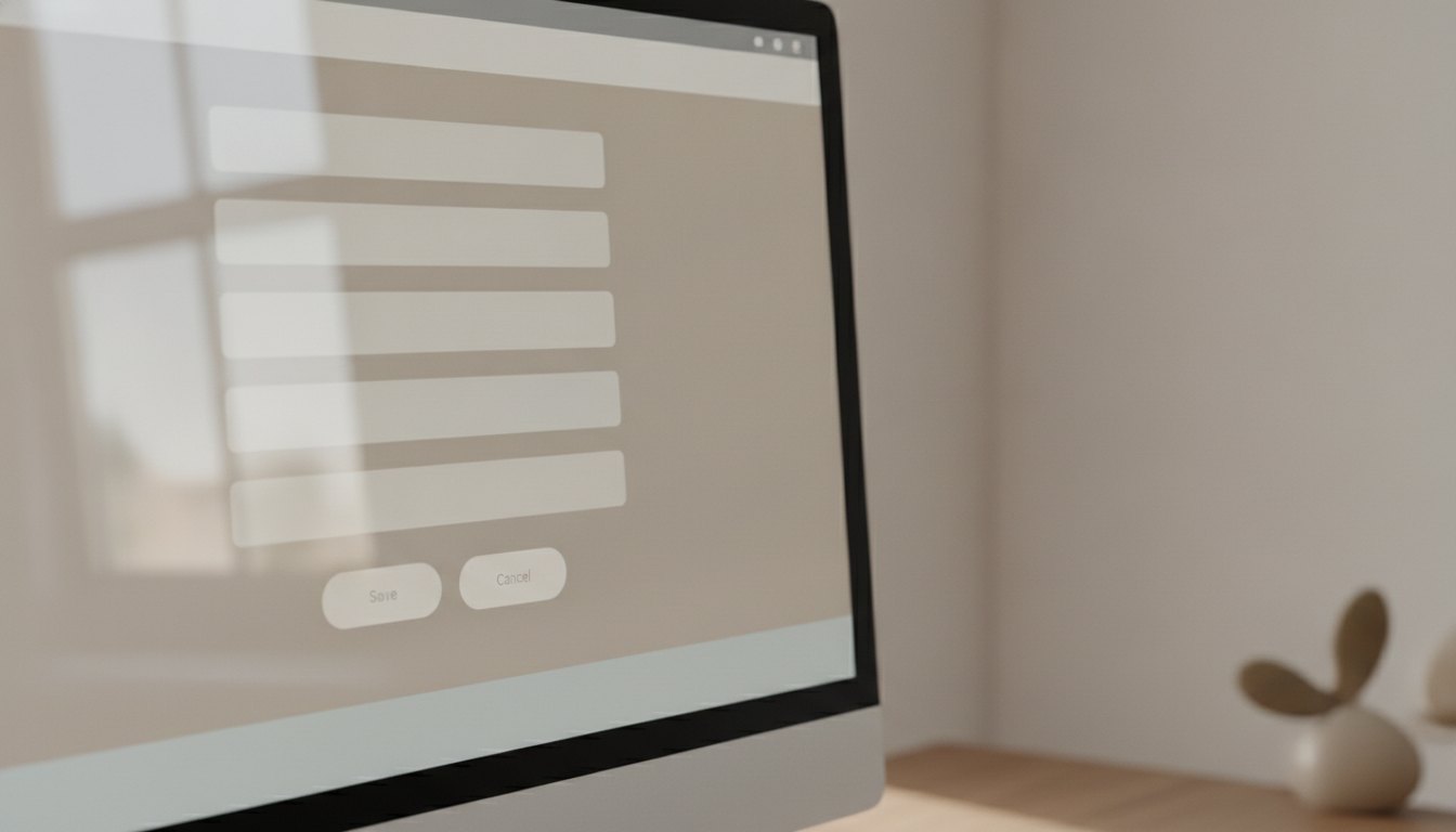 Tela de computador exibindo painel de configuração com campos de texto e botões de salvar