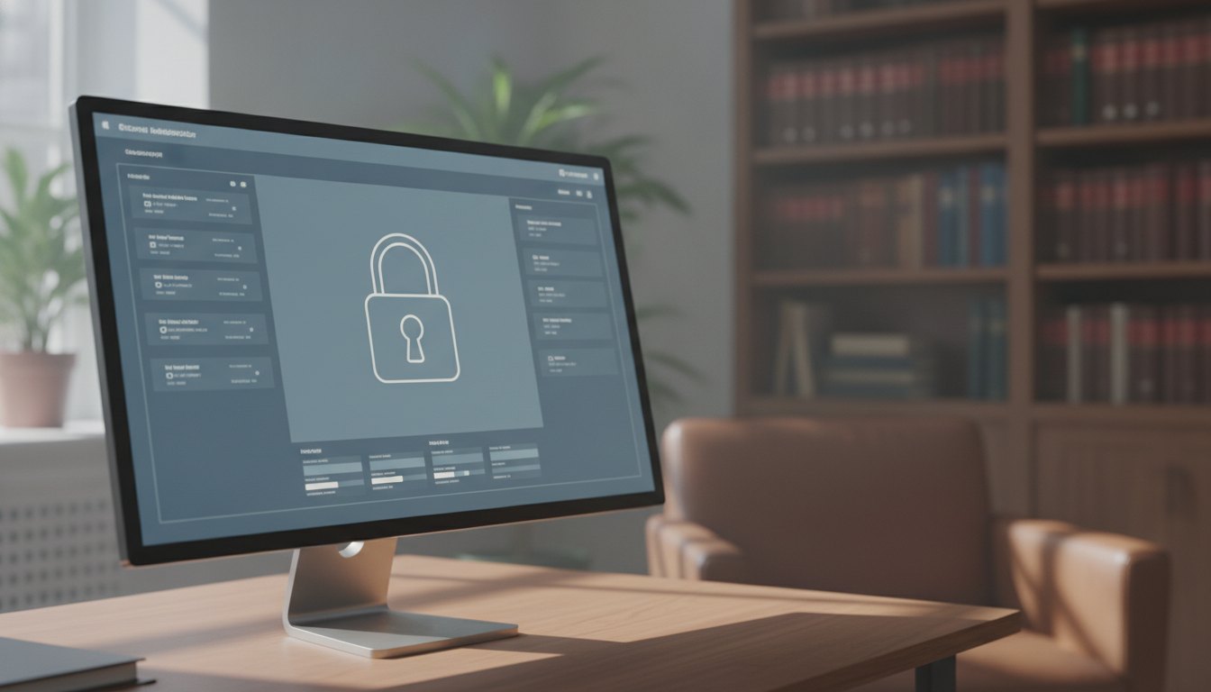Tela de computador exibindo um painel de administração de servidor com ícone de cadeado de segurança