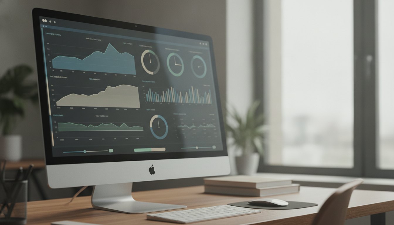 Tela de computador exibindo painel de controle com gráficos de desempenho e configurações de servidor.