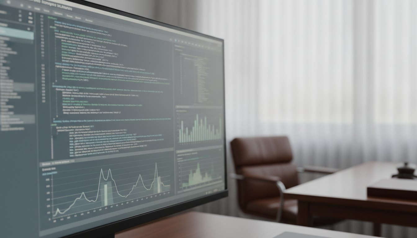 Tela de computador exibindo painel de configuração de servidor com códigos e gráficos de monitoramento