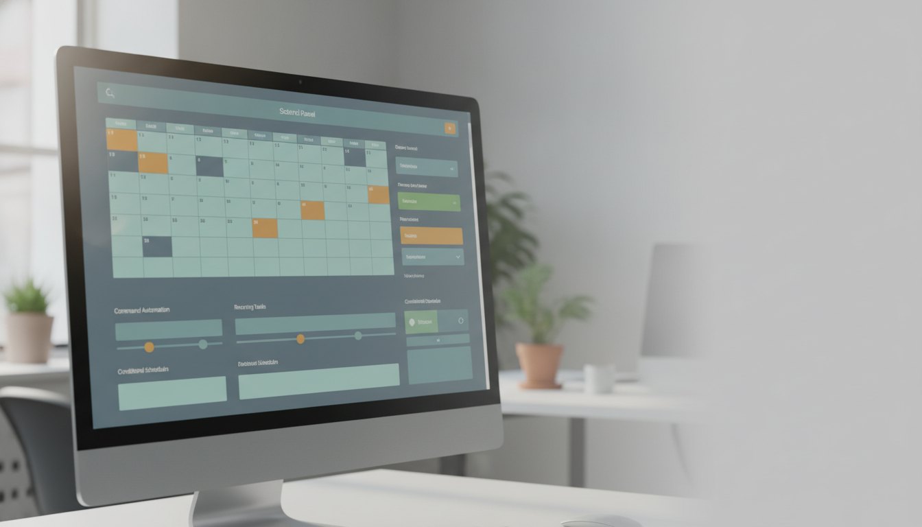 Tela de computador exibindo um painel de controle com opções de agendamento de comandos.